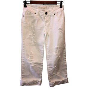 Decree Womens Size 0 Ivory Distressed Straight Pockets Cropped Cuffed Jeans